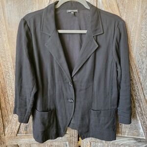 Eileen Fisher‎ Jacket Women's Size Large Black Crinkle 100% Silk 2 Button Blazer